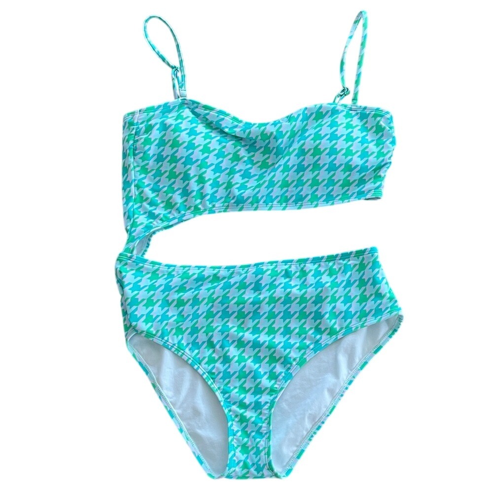 Ninety Nine Mint Houndstooth One Piece Swimsuit Large